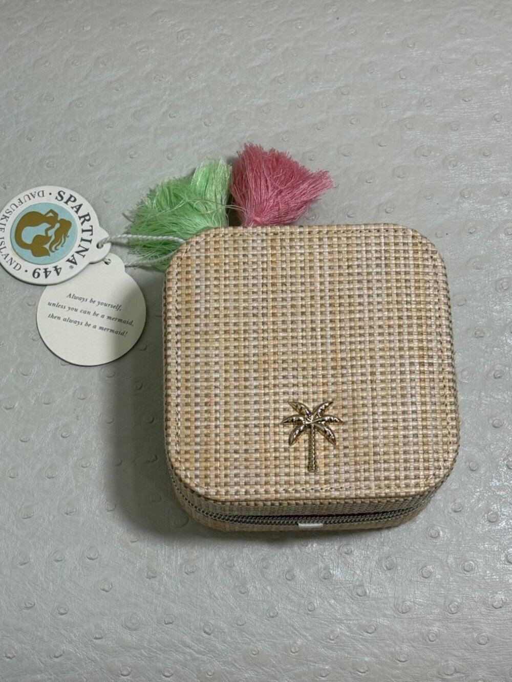 Spartina 449 NWT Boho Jewelry Mirror Travel Case Palm Tree With Tassels - Picture 4 of 8